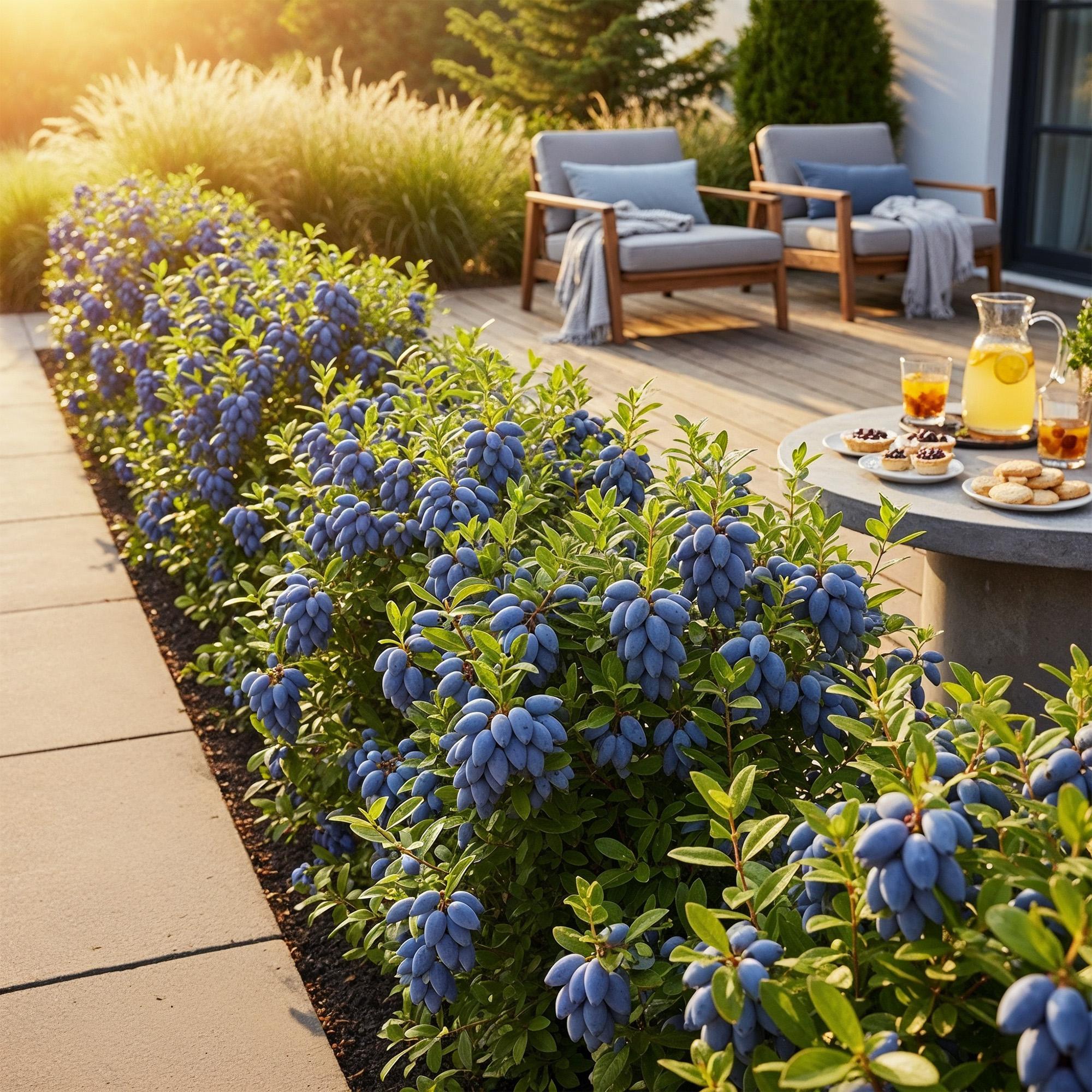 Honigbeere Lonicera caerulea Kamtschatica winterhart 3 Pflanzen Ø9cm – Blaue Beerenpflanze für Garten Beet Balkon & Terrasse